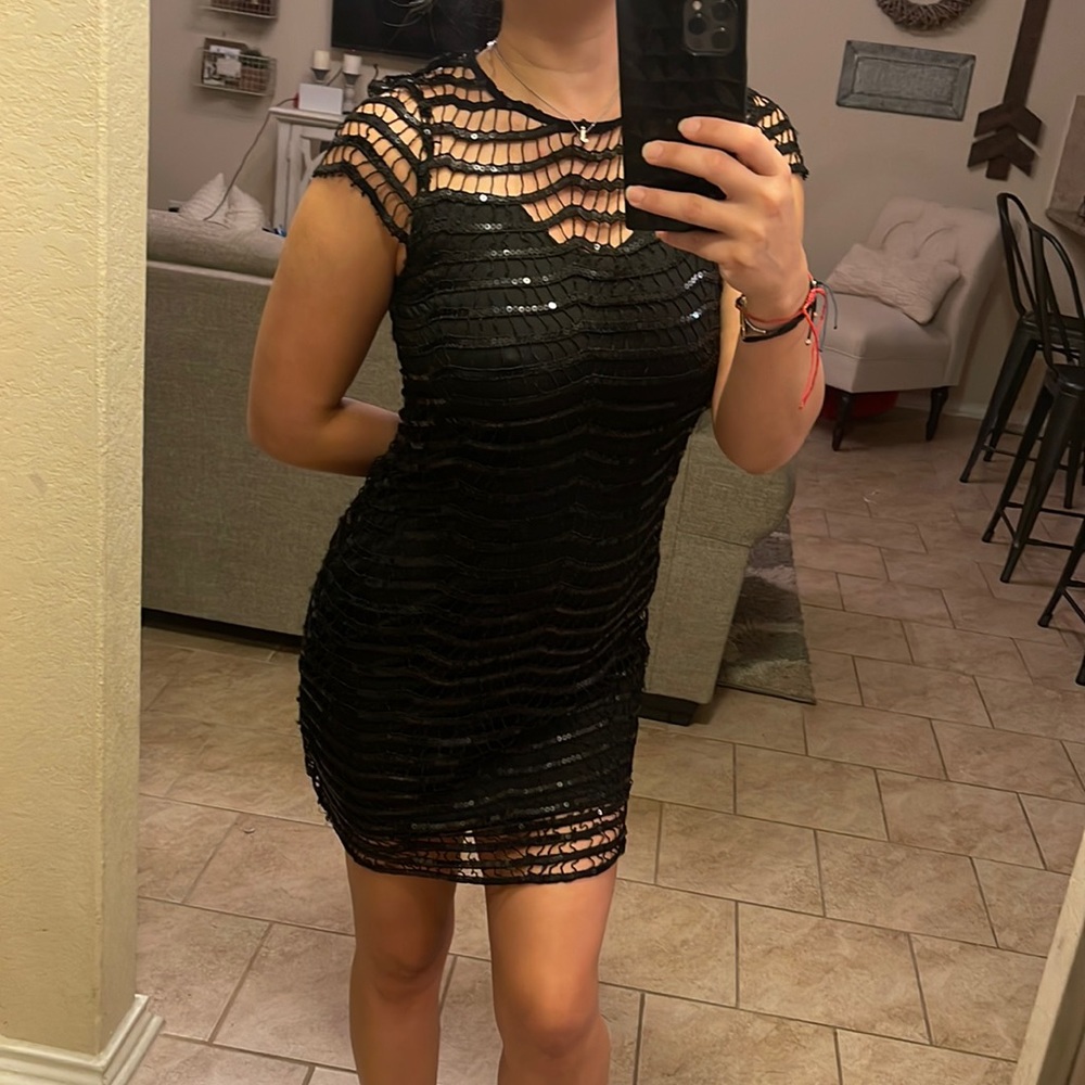 Black mini lace dress